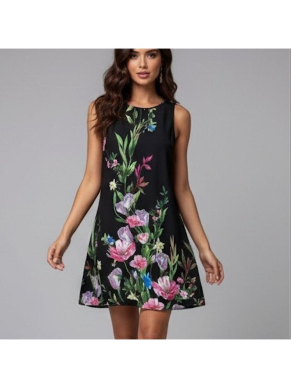 Floral Print Tank Dress Black